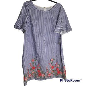 NWT Blue & white stripe dress with embroidered flowers